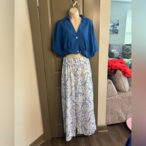 Blue and White Floral Women's pants Suit